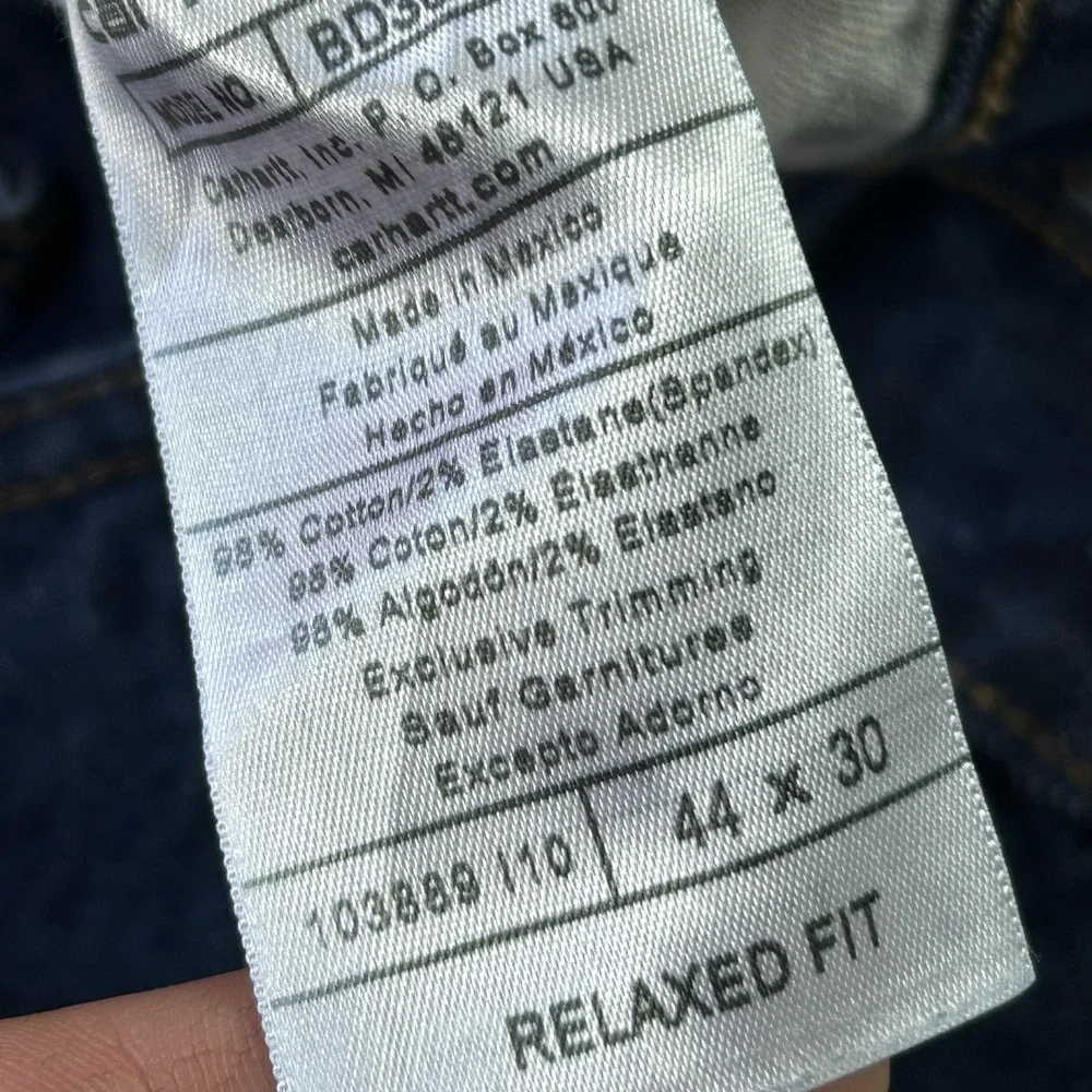 Carhartt Jeans Mens 44x30 Blue Relaxed Straight Carpenter‎ Denim Dark Wash